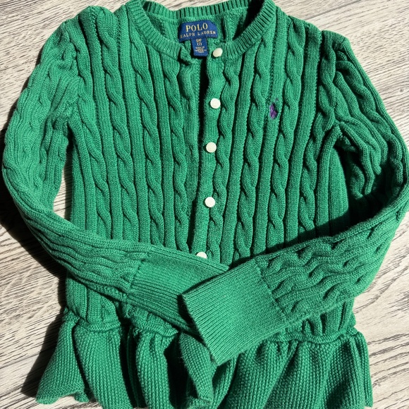Polo Ralph Lauren Other - Polo Ralph Lauren Cable-Knit Cotton Peplum Cardigan Green Size Small 7 Girls